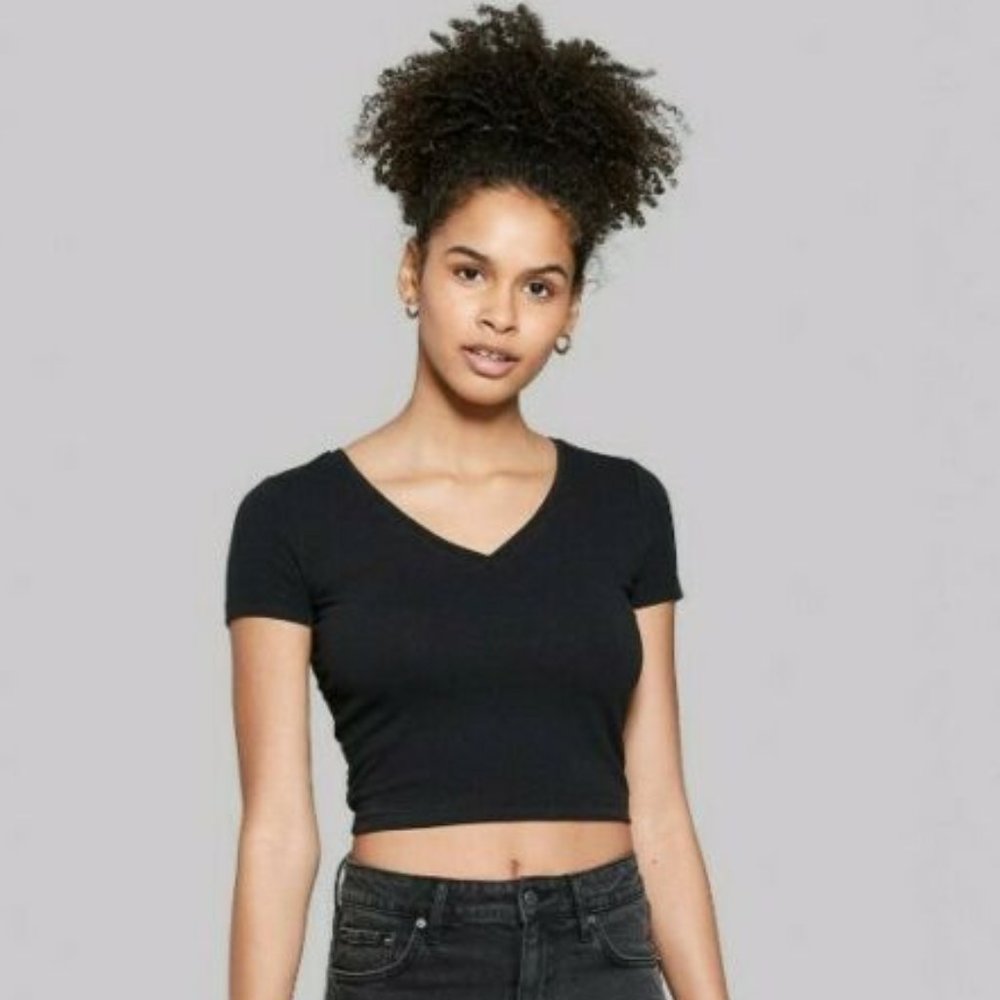 BOGO Wild Fable Black V-Neck Crop Top Short Sleeve Size XS